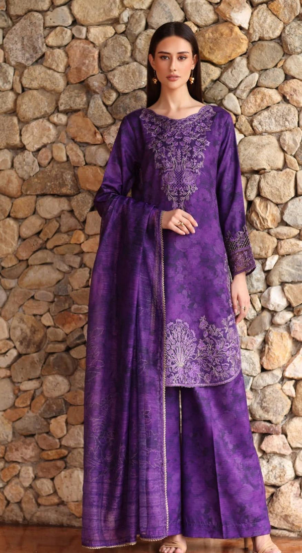Purple Majesty – 3-Piece Blended Khaddar Embroidered Suit