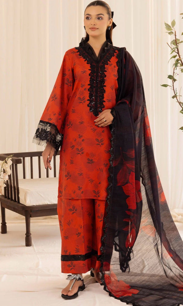 Crimson Noir – 3-Piece Printed Lawn Suit