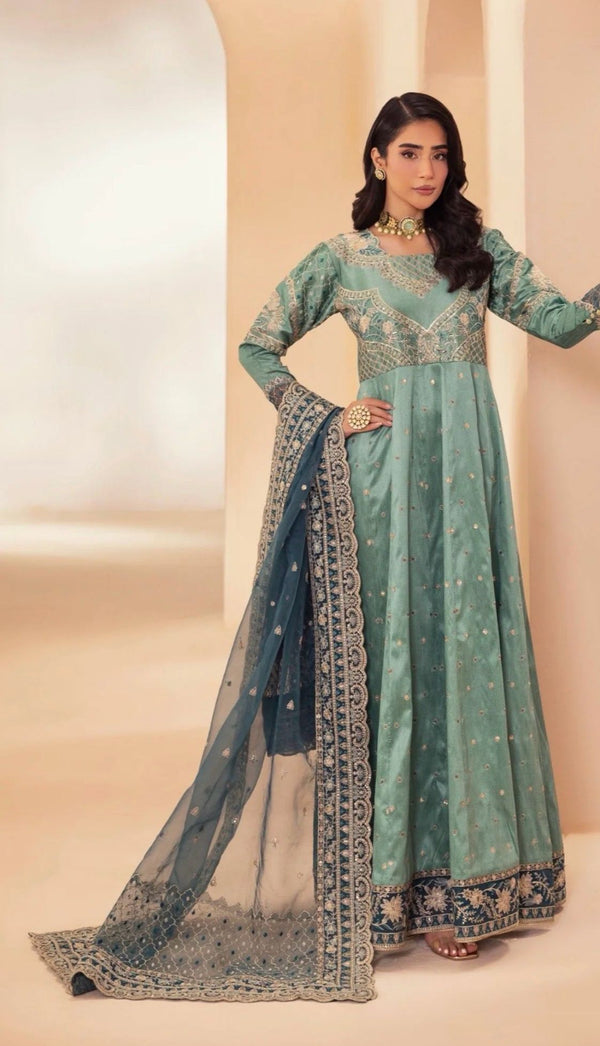 Pastel Elegance – Raw Silk & Organza Embroidered Ensemble